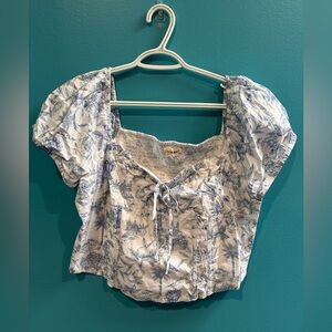 Floral Blue and White Women's Top